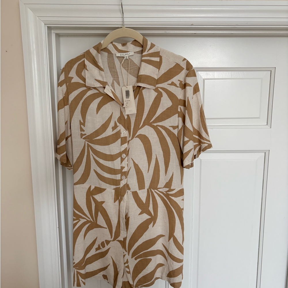 Leaf Print Button-Up Shirt